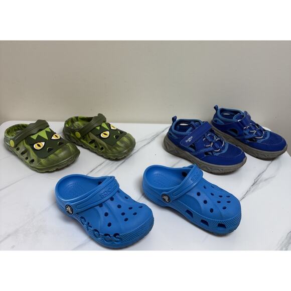 Boys Shoe Bundle Size 10C – Blue Crocs, Dino Clogs, OshKosh Sandals Lot - Picture 5 of 12